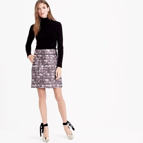 J. Crew A-line Feather Print Mini Skirt In Black, Grey & White Size 2 - Picture 8 of 12